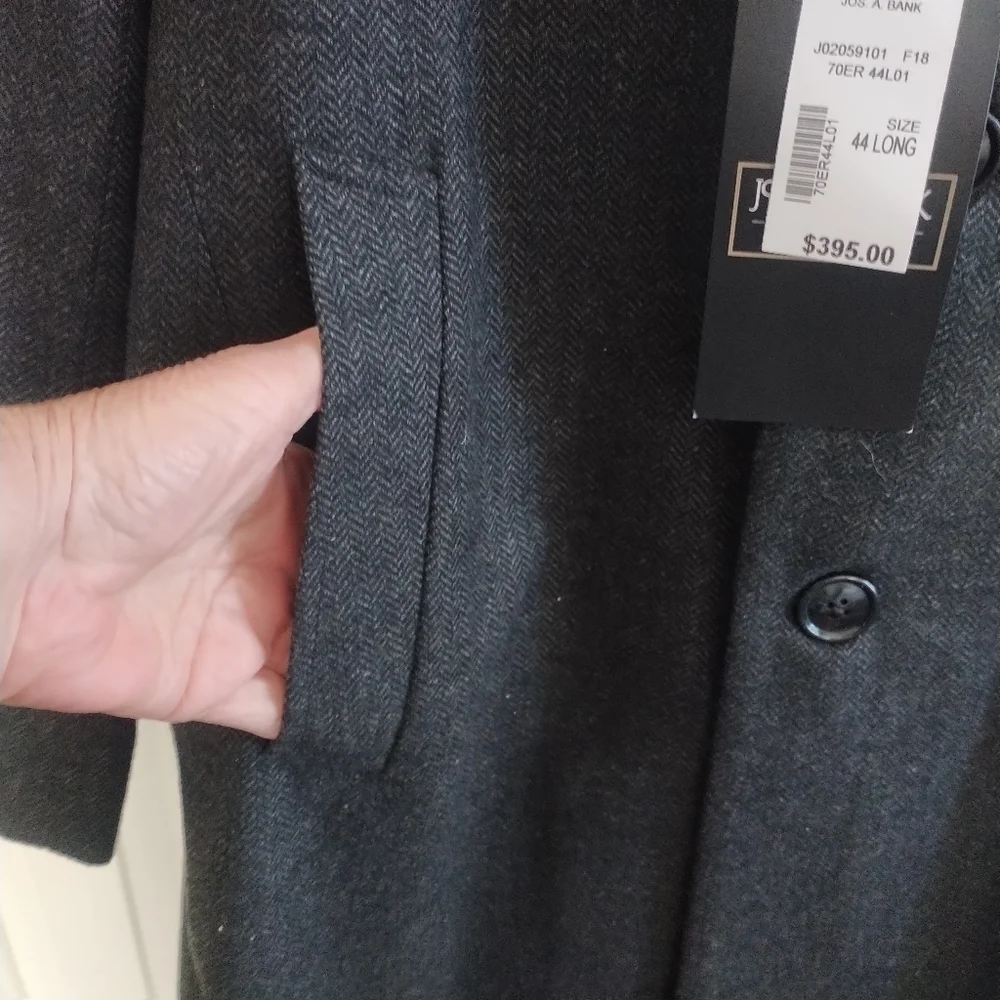Jos. A. Bank Classic Charcoal Herringbone Classic Top Coat 44Long - Picture 12 of 12